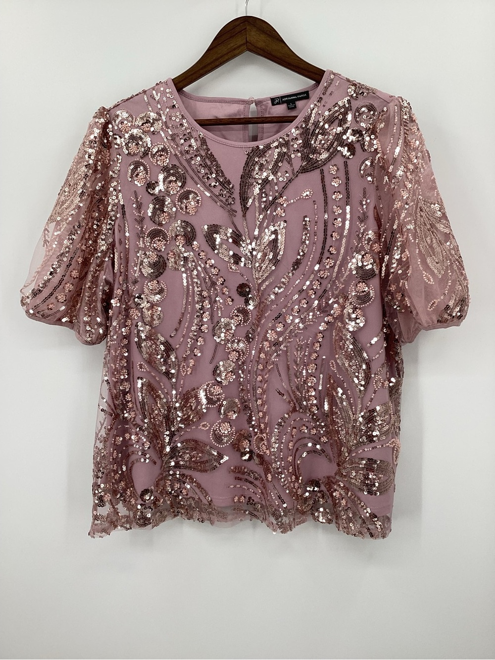 Adrianna Papell Rose Pink Sequin Beaded Blouse